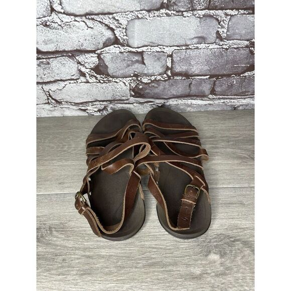 OluKai Awe Awe Brown Leather Strappy Gladiator Flat Sandals Women Sz 9M US/39EU - Picture 10 of 16